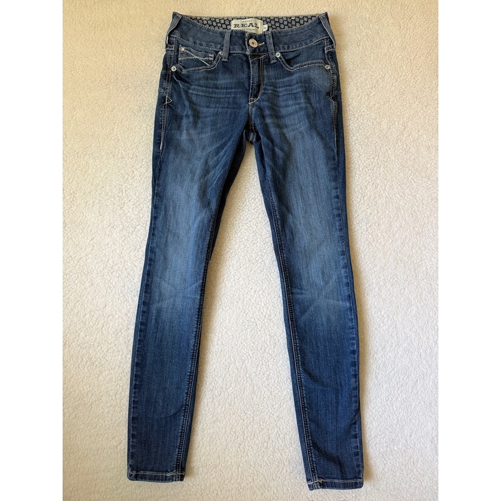 Ariat REAL Skinny Jeans Womens 26 Blue Med Wash Mid Rise Embroidered Denim
